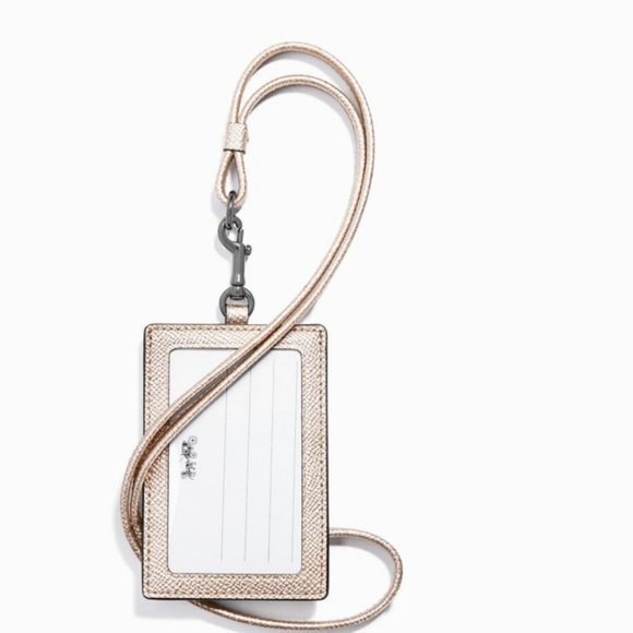 Coach Accessories Coach Id Holder Lanyard Platinum Leather Badge